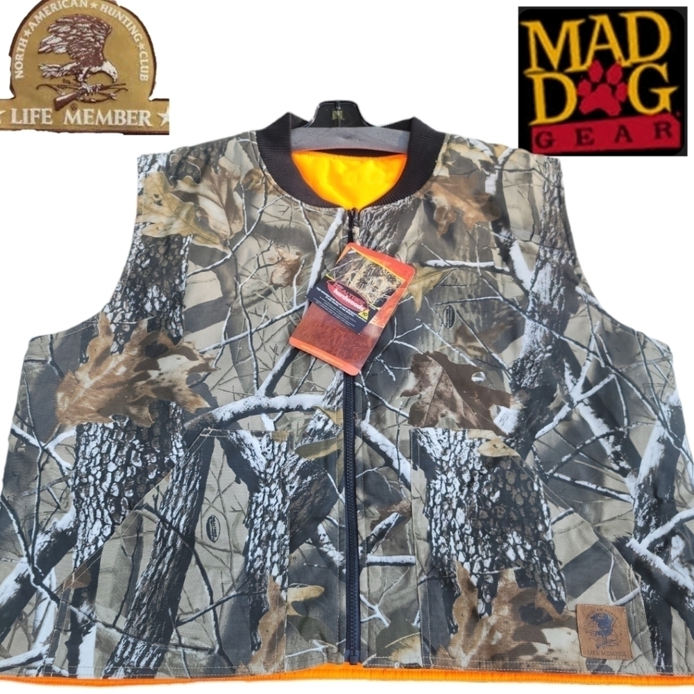 Mad Dog Gear RealTree Hardwoods Reversible Camo/Blaze Orange Vest Sz XL NAHC